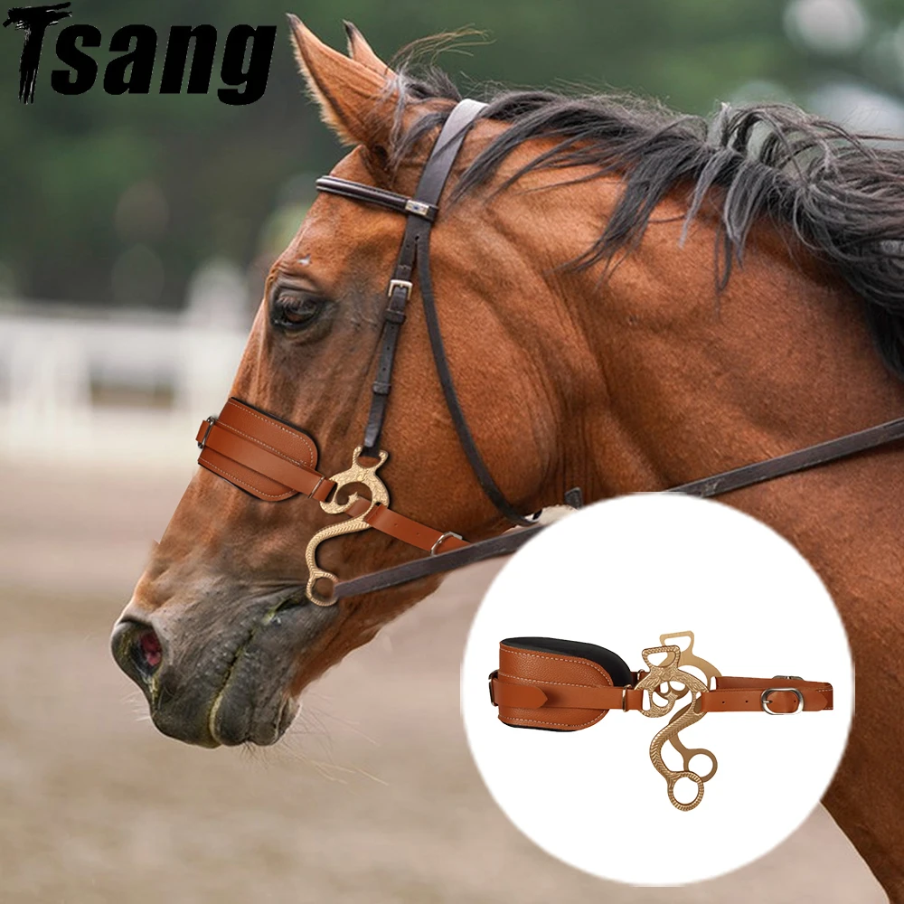 Horse Bit Bridle Hackamore Brown Leather English Western Nose Curb Chain Padded Leather Adjustable Horse Equipment