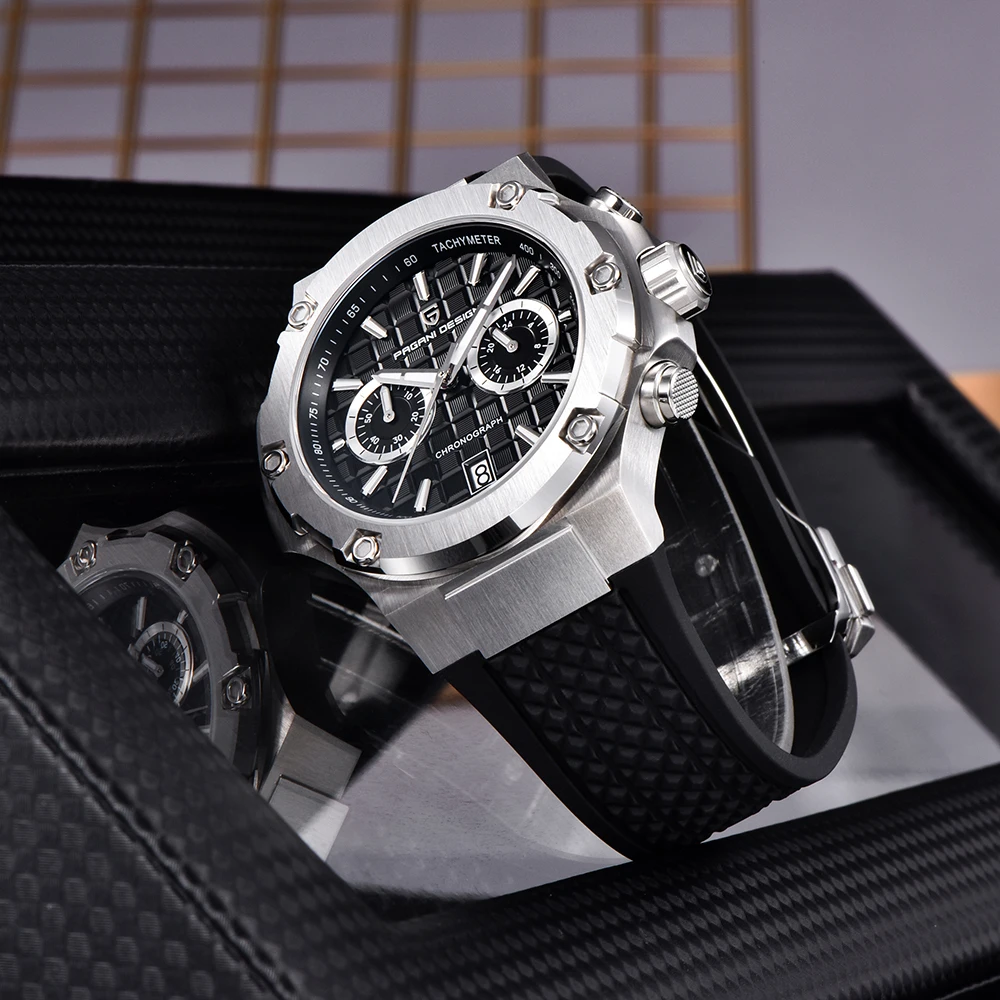 2026 New PAGANI DESIGN Luxury Stainless Steel Men's Watch Outdoor Sports Waterproof Rubber Timing Code Luminous Watches for Man