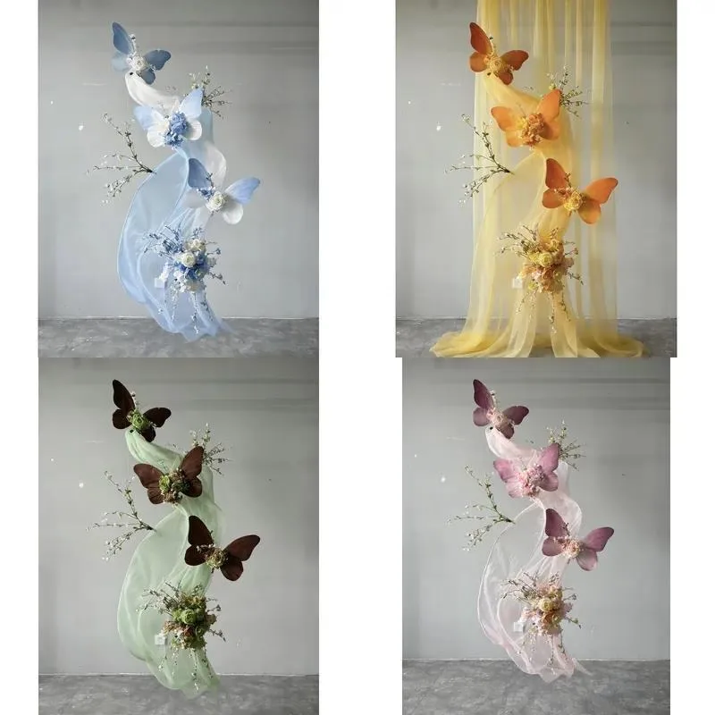 Large Butterfly Flower Ceiling Decoration Custom Colored Organza Pendant Artificial Flowers for Wedding Party Background