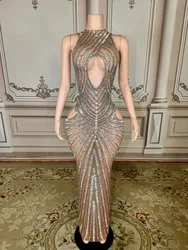 Fashion Design Crystals Transparent Dress Evening Celebrate See Through Mesh Birthday Celebrate Performance Costume