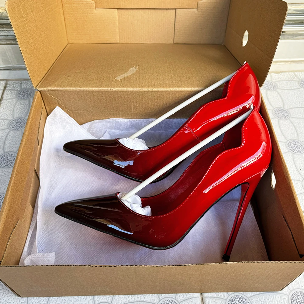 Woman Sexy V Cut Stilettos Thin High Heels Red Black Glossy Patent Pointed  Toe Chic Pumps Dress Curl Cut Celebrity Shoes - AliExpress