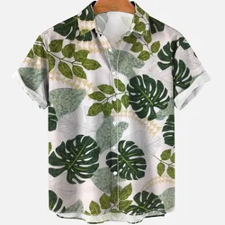 Summer Men Floral Retro Social Hawaii Shirt Leaf Pattern Harajuku Hawaiian Vintage Cardigan Korean Fashion High Quality Clothing