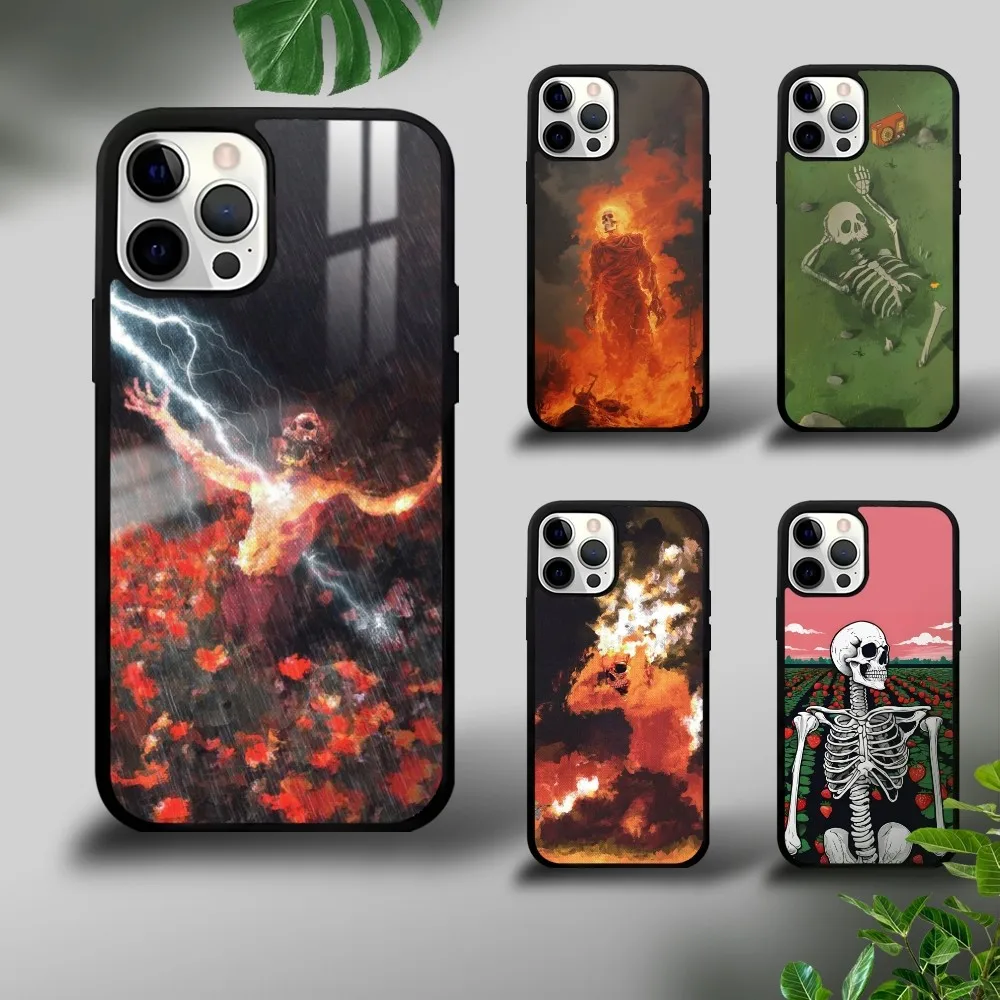 

Oil painting fashion flame skull Phone Case For iPhone 16 15 14 13 12 11 Pro Xs Max Mini Plus Celulares Hard Funda