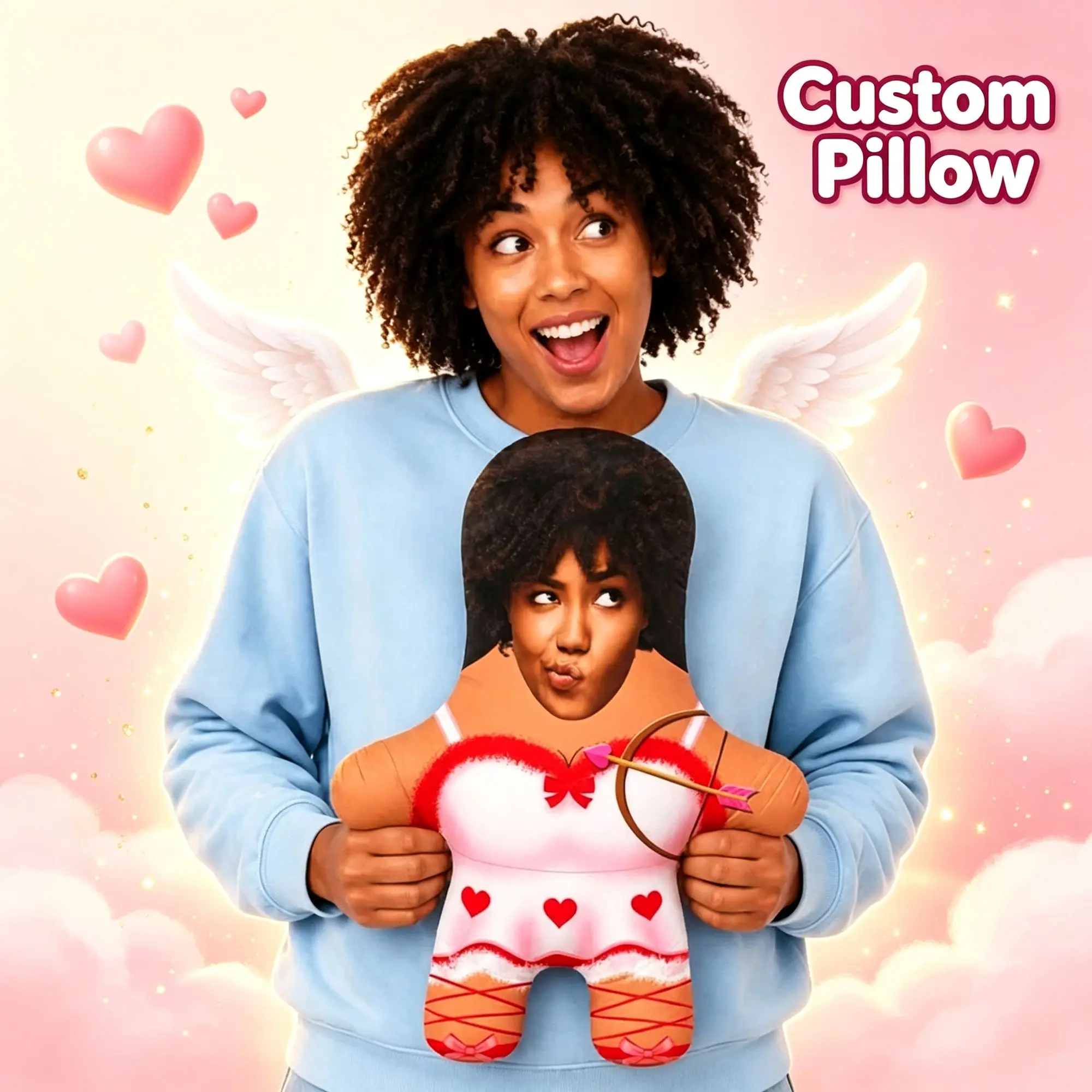 Customized Super Funny Cupid Girl Face Throw Pillows Stuffed Plush Cushions Pillow for Bed Sofa Decoration Home Unique DIY Gift