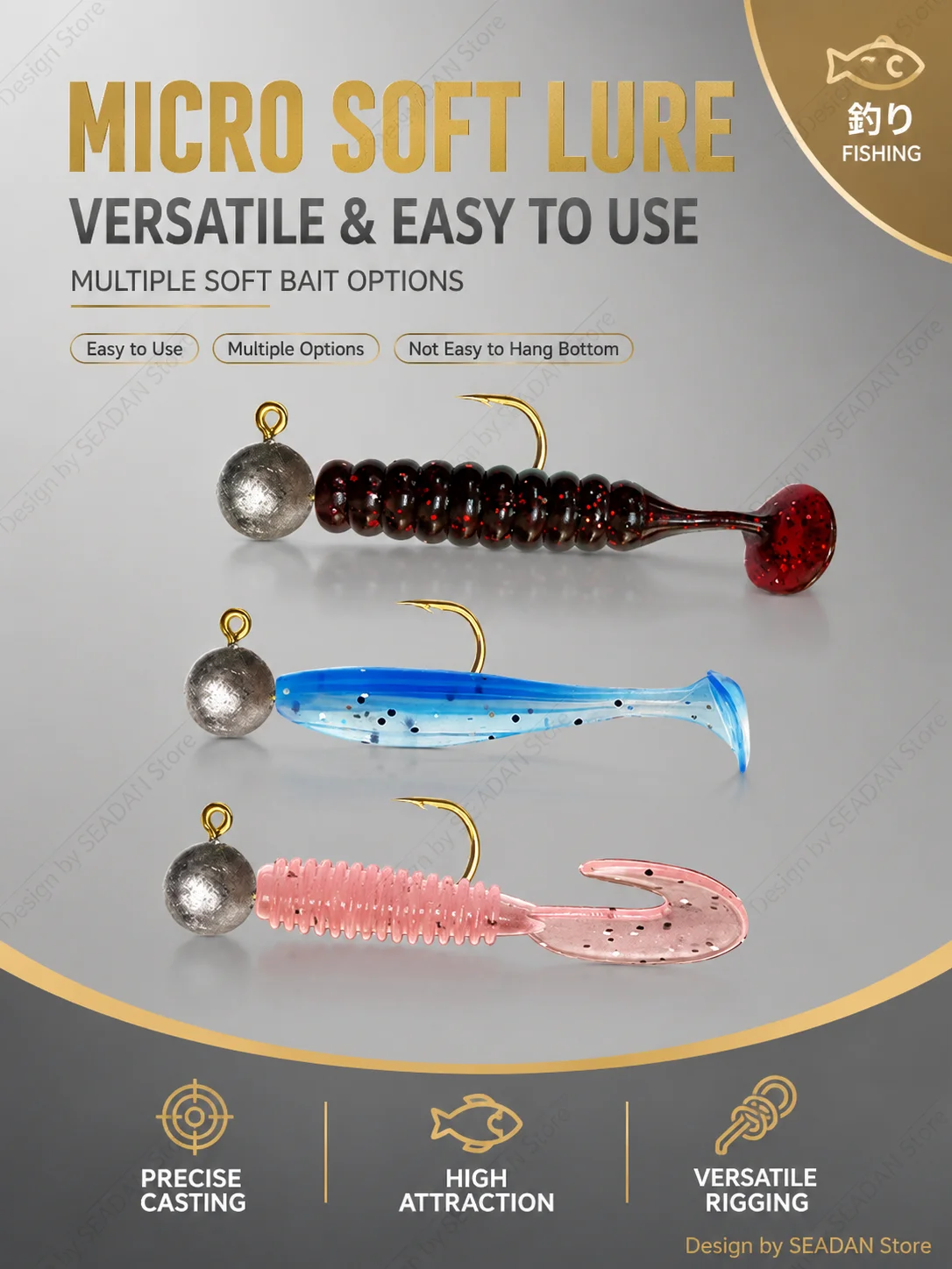 1,5g/2,5g/3,5g/5g Hochkarbon-Stahl Goldener Rock Jigkopf, Rostfrei und Verhakungsresistent für Bachfischen, Passend für T-Tail Curl-Tail Soft Baits – Detail 6