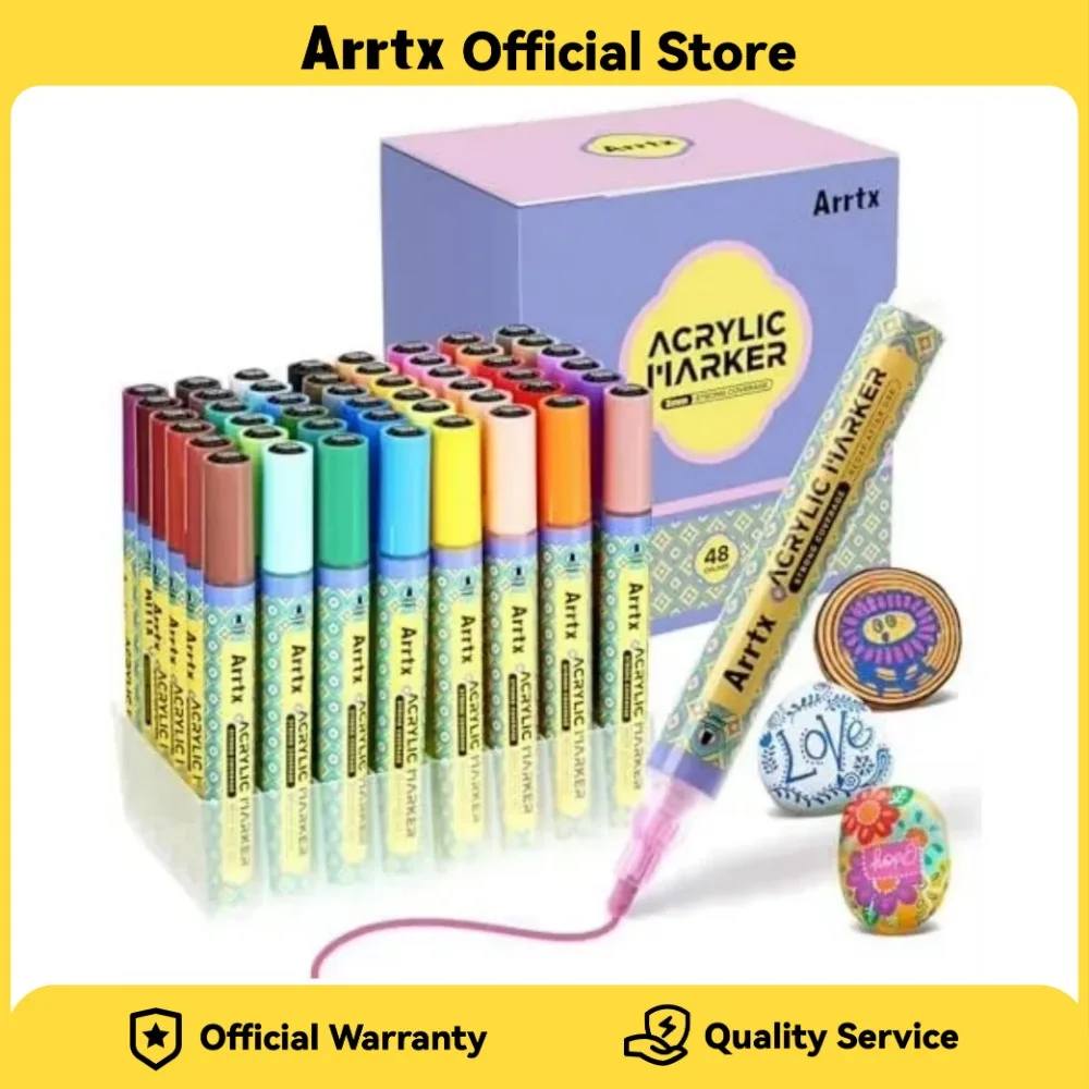 Arrtx 48/72 Colors Acrylic Paint Pens, 3mm Medium Tip Paint Markers ,Waterbased, Quick Drying for Artists Detailing, Wood, DIY