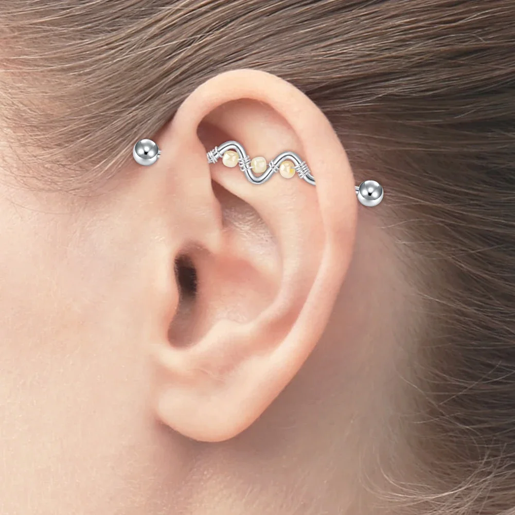 1Pcs 14G 38mm Stainless Steel Industrial Barbell Ring Ear Straight Barbell Stud Cartilage Earring Helix Body Piercing Jewelry