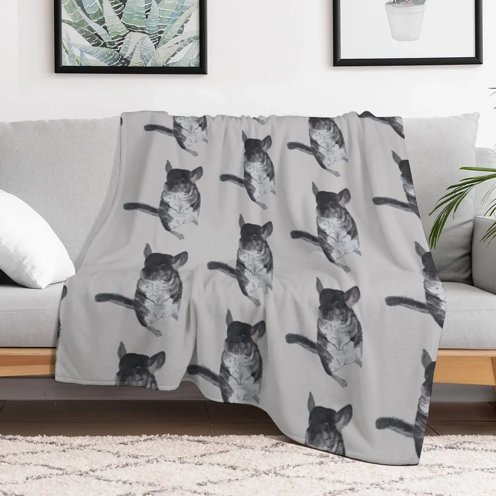 Grey Chinchilla Watercolor Throw Blanket Single Bed Shaggy blankets and throws Blankets