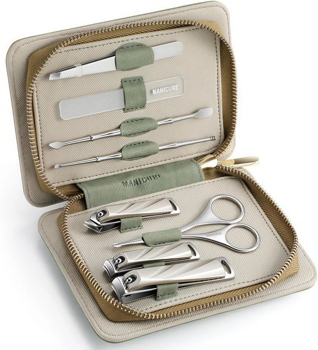

Набор из 8 предметов для маникюра и педикюра из нержавеющей стали с дорожным футляром, зеленый