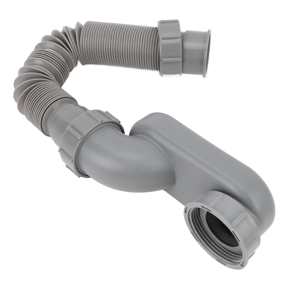 Durable 1 1/2 Inch Bathtub Drain Pipe Low Profile Flexible Drain Pipe Grey Flat P Trap Bath Drain Assembly Freestanding Tub