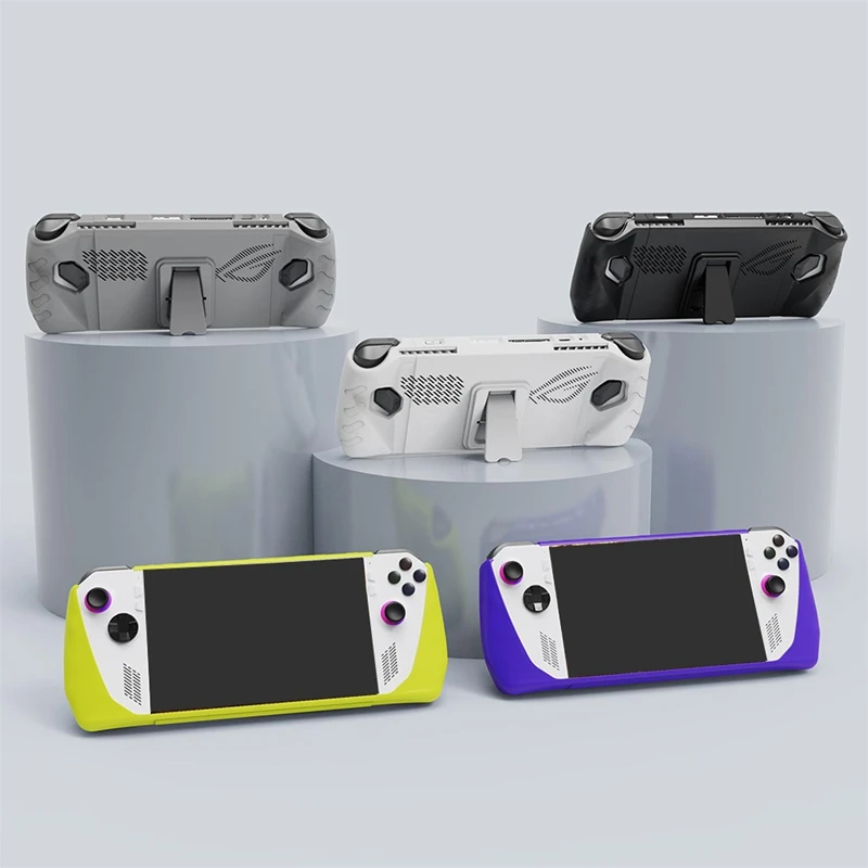 สําหรับ ROG Ally เคส TPU มือถือพร้อมขายึดด้านหลัง ROG Ally เกมคอนโซลเคสกันลื่น, สีเทาทนทานใช้งานง่าย