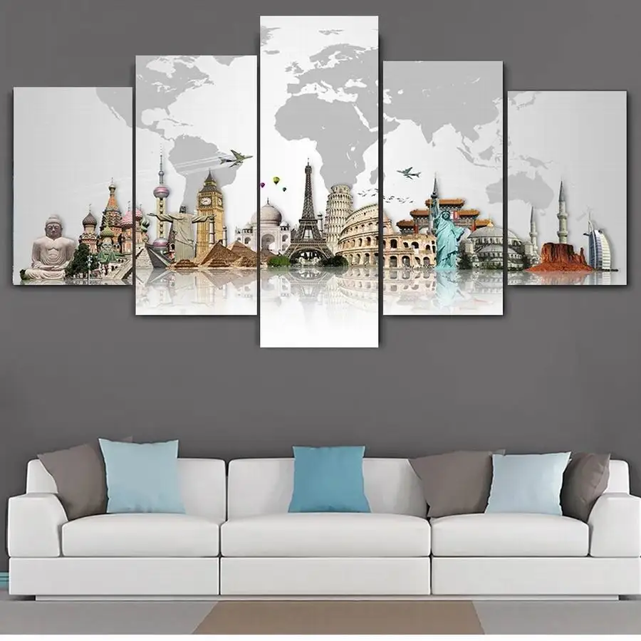 

Diy Diamond Painting 5 Piece Abstract Travel World Full Drill Mosaic Embroidery European Style Buildings Wall Decor AA5276