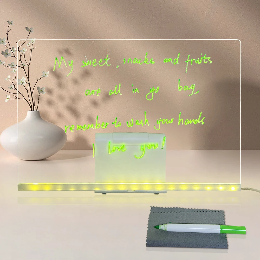 LED Acrylic Table Lamp Note Board Message Board Night Light with 7 Colors Pen Erasable Drawing Board USB Desk Light Home Decor