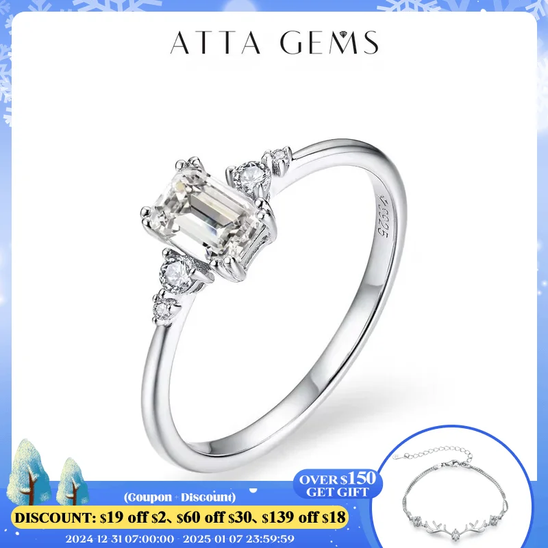 ATTAGEMS New Emerald Cut 0.6CT Moissanite Diamond Ring for Women DVVS1 Color Classic Engagement Wedding Fine Jewelry Luxury Gift