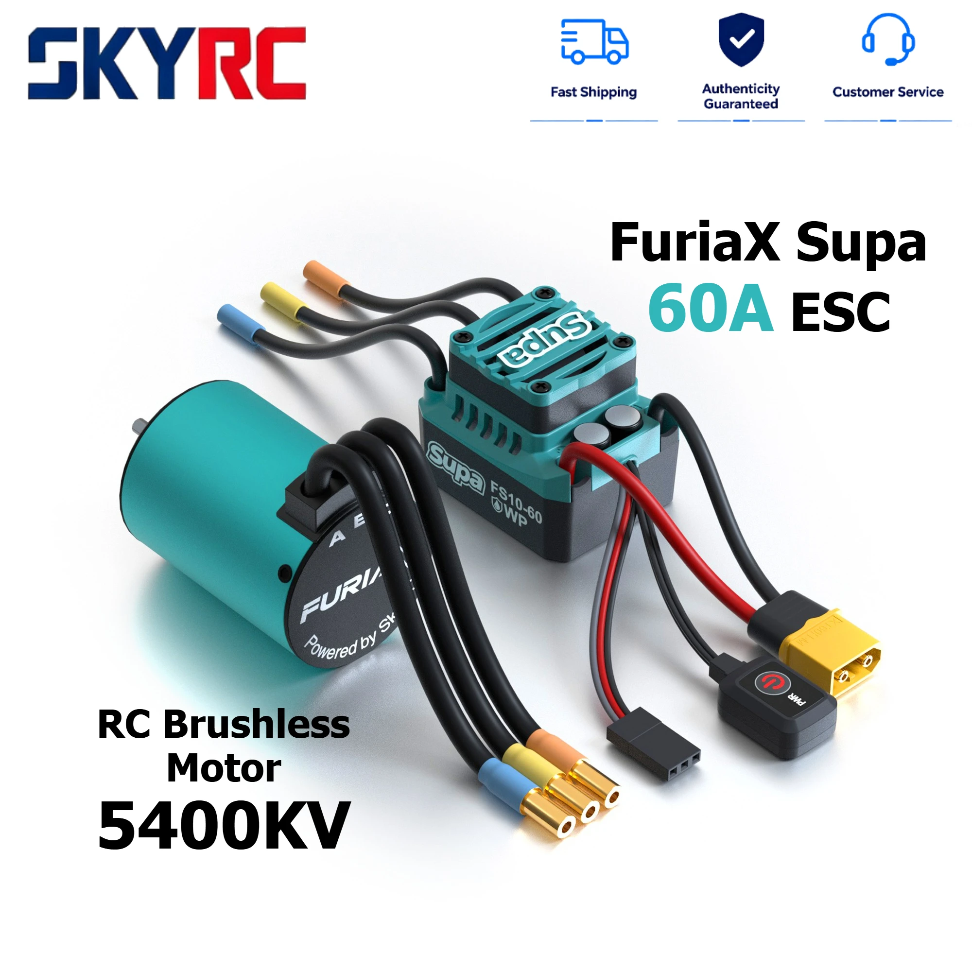 SKYRC FuriaX Supa 3650 5400KV Brushless Motor & 60A ESC Combo Wireless App Programmable 2-3S LiPo 3.175mm Shaft for 1/10 RC Car