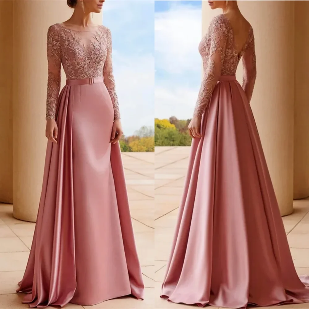 

Saudi Arabia Evening Jersey Applique Draped Sash Engagement A-line O-Neck Bespoke Occasion Gown Long Dresses