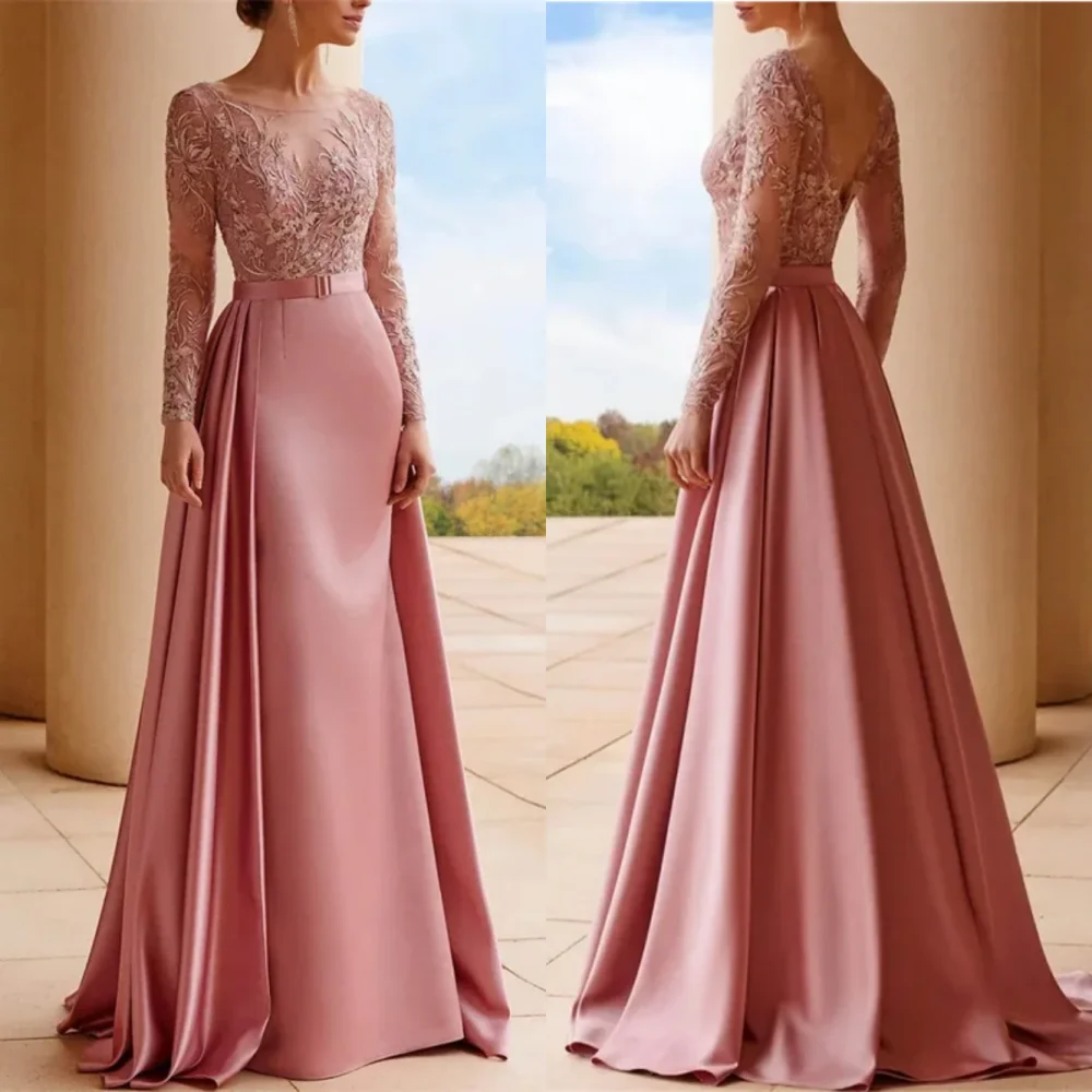 Customized Saudi Arabia  Evening Jersey Applique Draped Sash Engagement A-line O-Neck Bespoke Occasion Gown Long Dresses