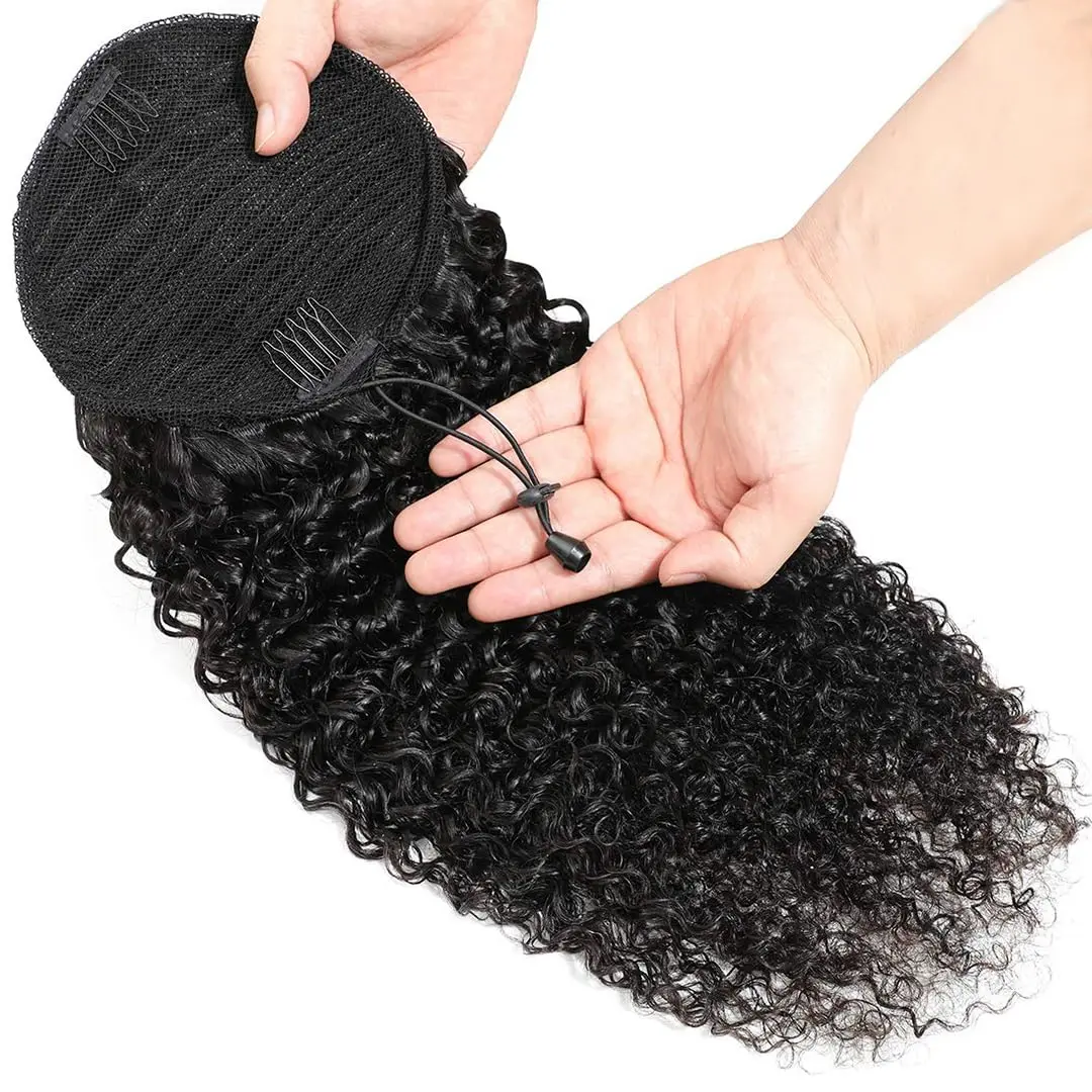 CCollege Drawstring Curly Ponytail Human Hair Extensions for African Women Afro Kinky Curly Hair Pieces 8-30 Inches