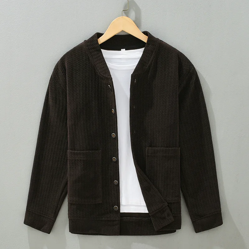 Corduroy Knitted Cardigan Jacket Men\'s Spring And Autumn Casual Jacket Texture Wood Cotton Basic Coats Male Clothing