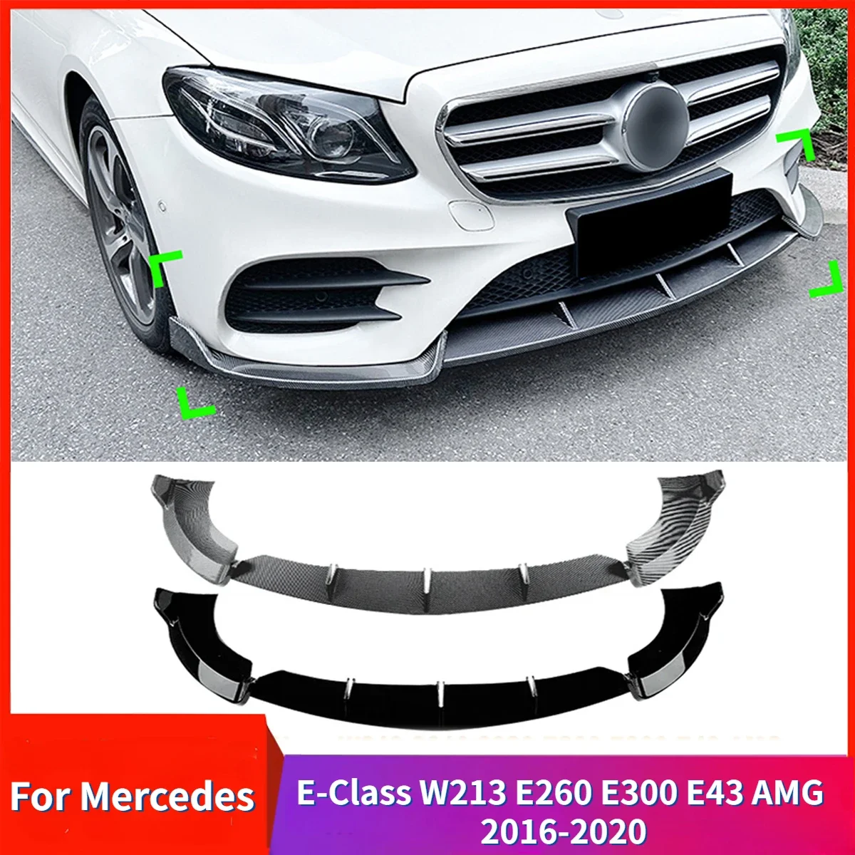 

Front Bumper Splitter Lip For Mercedes E-Class W213 E260 E300 E43 AMG 2016-2020 Diffuser Body Kit Spoiler Decoration Accessories