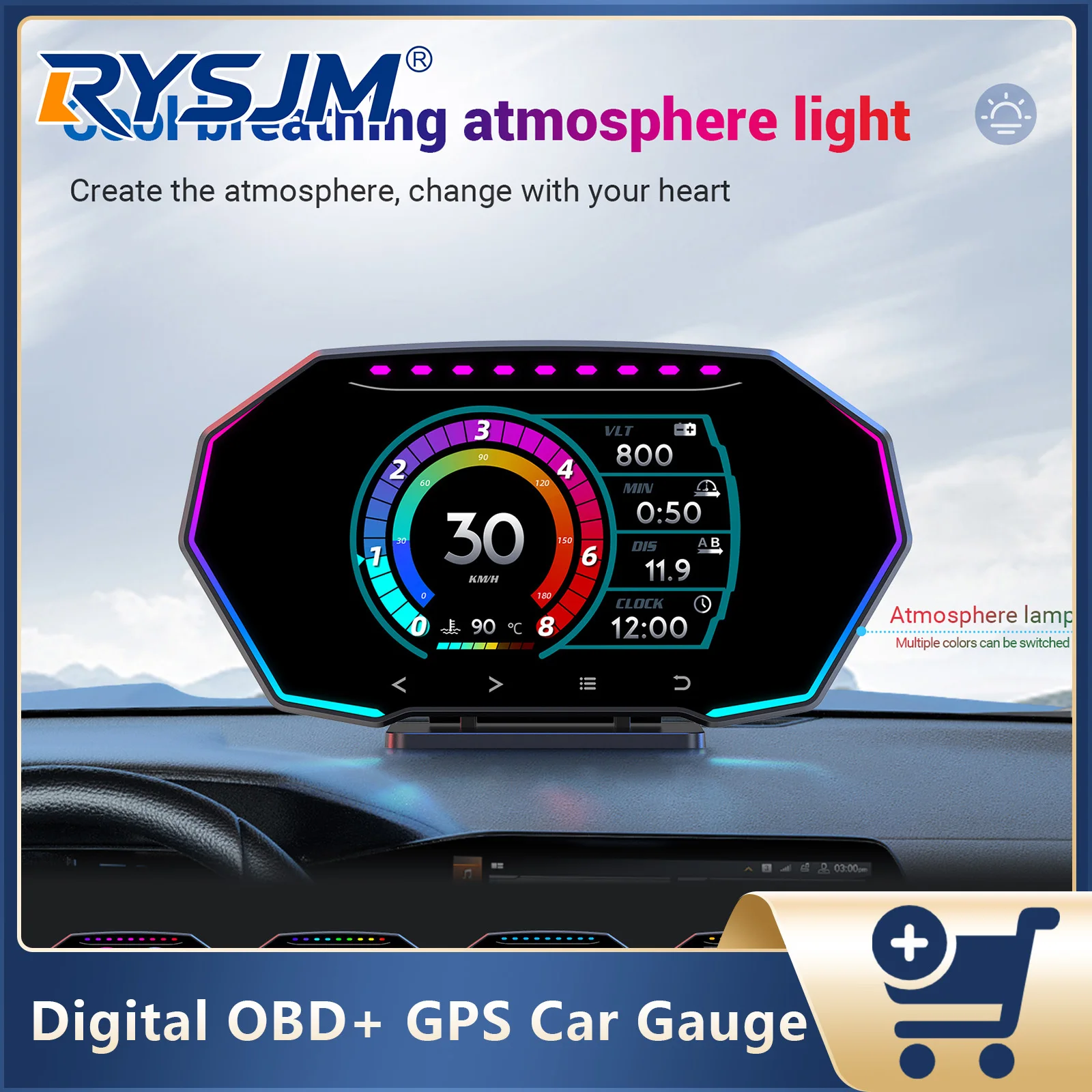Car Head Up Display OBD+ GPS Dual System LCD On-board Computer RPM Water Temp Gauge Speed Gauge Auto Electronic Accessories