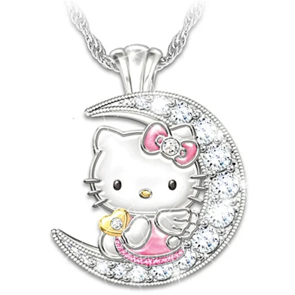 Anime Sanrio naszyjnik HelloKitty Girl wisiorek naszyjnik Kawaii inkrustowany diament kryształowa biżuteria kreskówka pudełko prezent urodzinowy