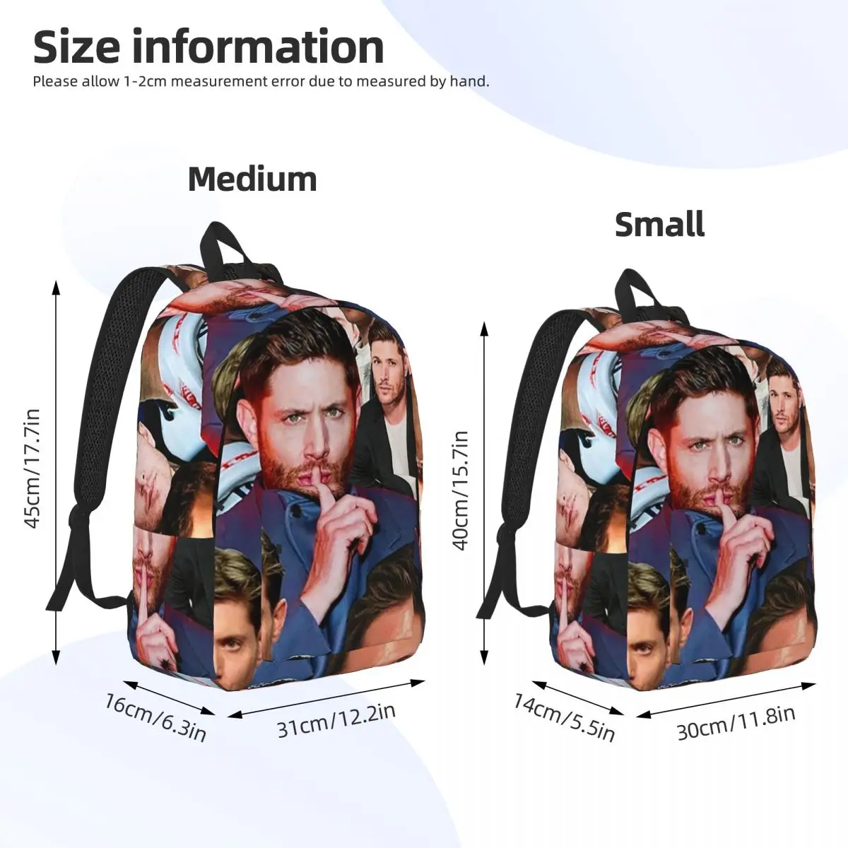 Jensen Ackles Photo Collage Backpack Daypack Large Capacity Kids BookBag School Bag Shoulder Bags for Men Women