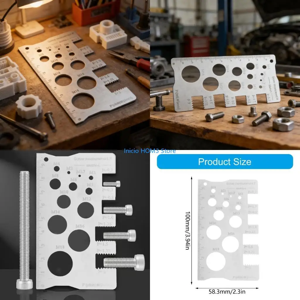 A5YD Stainless Steel Thread Diameter Measuring Tool Clear Scale Screw Thread Gauge