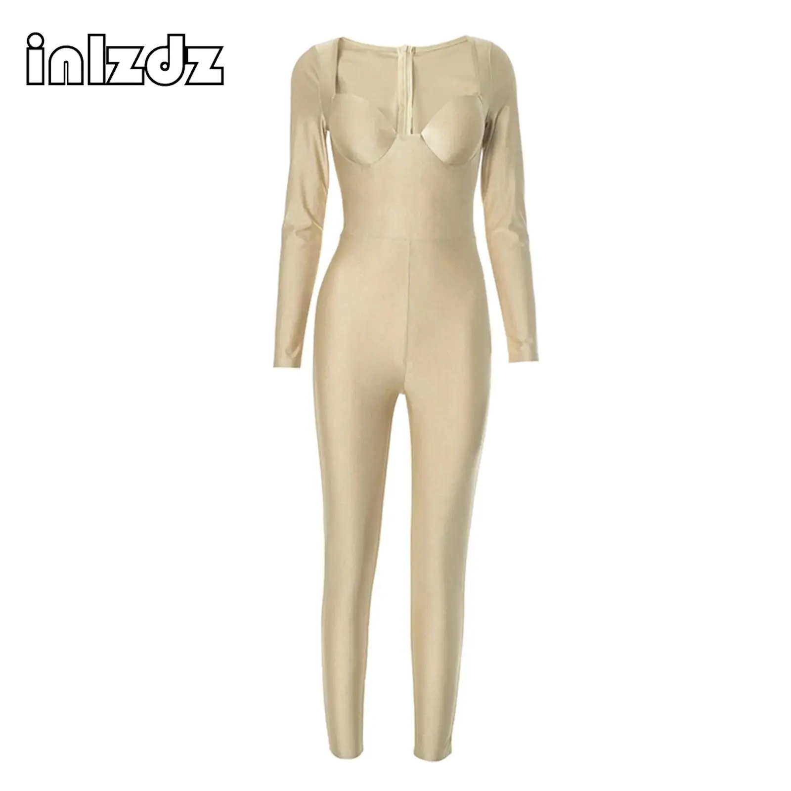 

Womens Slim Fit Long Sleeve Push Up Bust Ruched Back Bodysuit Long Pants Jumpsuit for Party Casual Outings Streetwear Rave