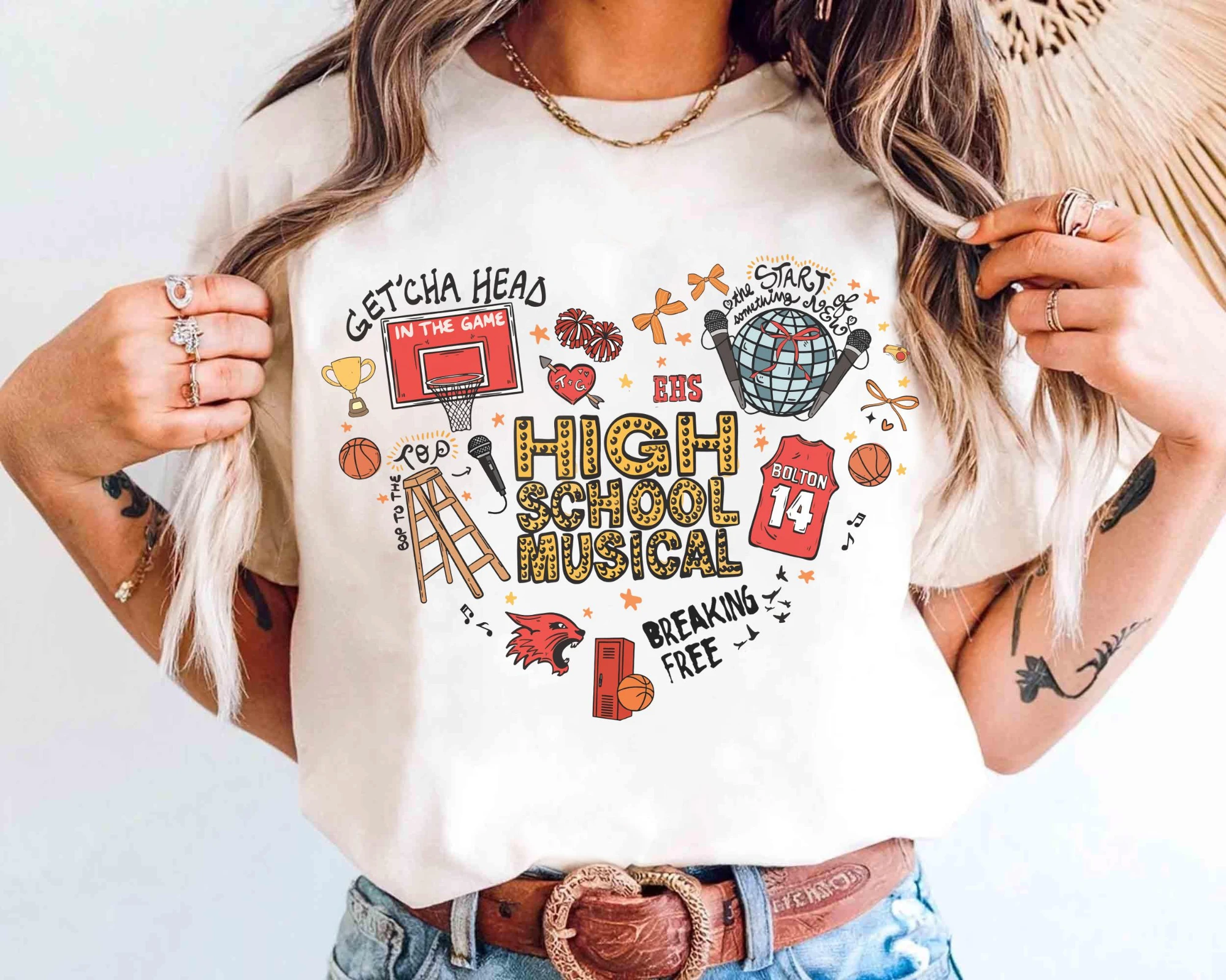 

Disney Channel's "High School Musical" Troy Bolton Basketball Heart Logo T-shirt, East High School T-shirt, Wildcats T-shirt