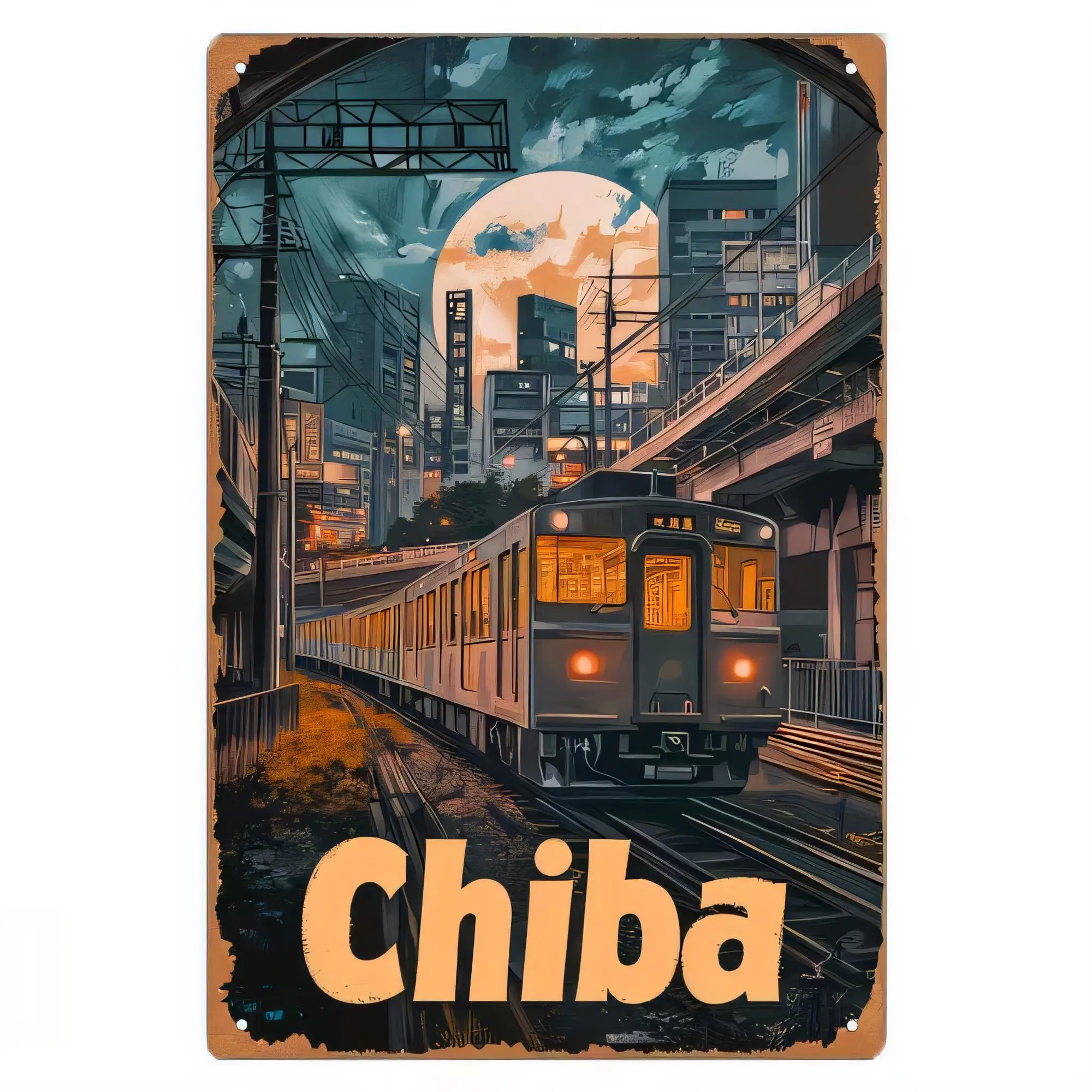 Tin Sign Chicago City Skyline Train Vintage Metal Poster Wall Decor Rustic Industrial Bar Pub Garage Home Decor   Retro Style Ar