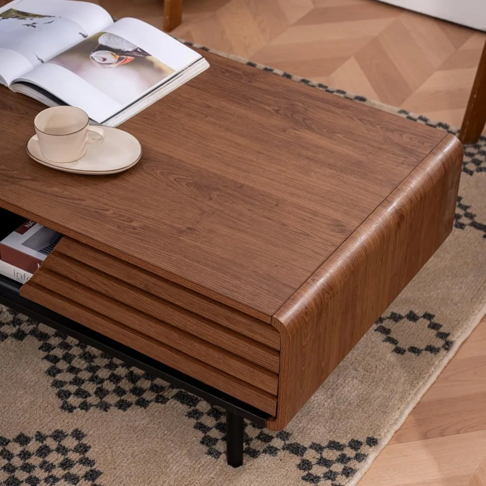 طاولة قهوة، 40 طاولة قهوة حديثة مع مساحة تخزين وباب منزلق لغرفة المعيشة، باللون الأسود والجوز