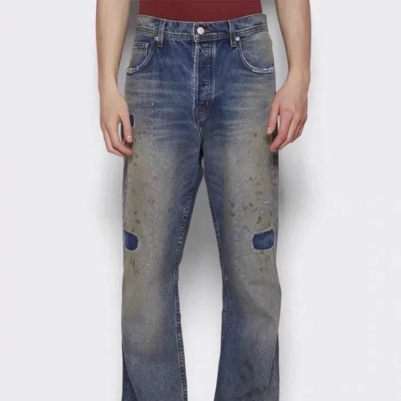 High Street ERD Washed Distressed Denim Pants Patchwork Y2k Pants Casual Jeans Mens Designer Clothes