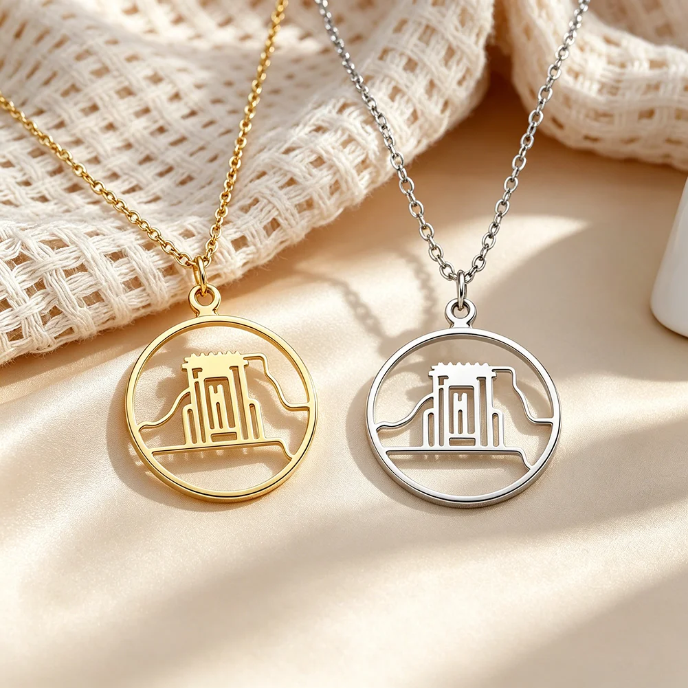 Temple Mount Jerusalem Pendant Necklace for Women Men Stainless Steel Hollow Out Chain Necklace Jewelry Gift for Women Men