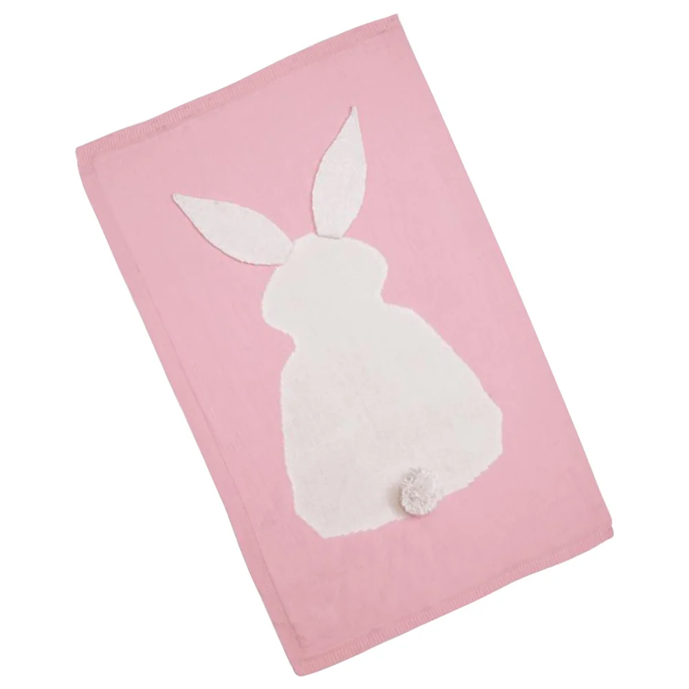 1 pezzo di coperta per maglieria per bambini, design con orecchie di coniglio, trapunta per neonato comfort rosa, tappetino per culla da viaggio, tappetino da gioco multifunzione