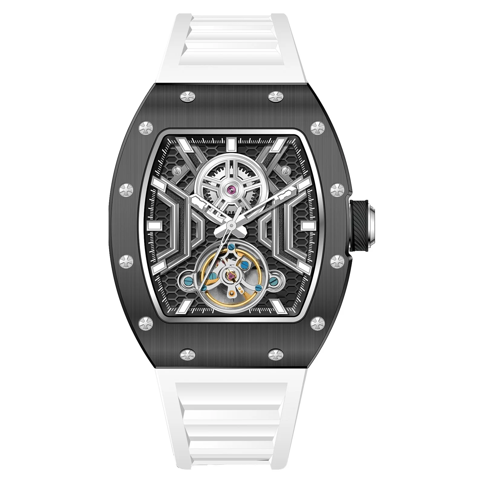 Luxury New Tonneau Dial Automatic Mechanical Men Watch Sapphire Crystal Stainless Steel Wristwatch Reloj Hombre