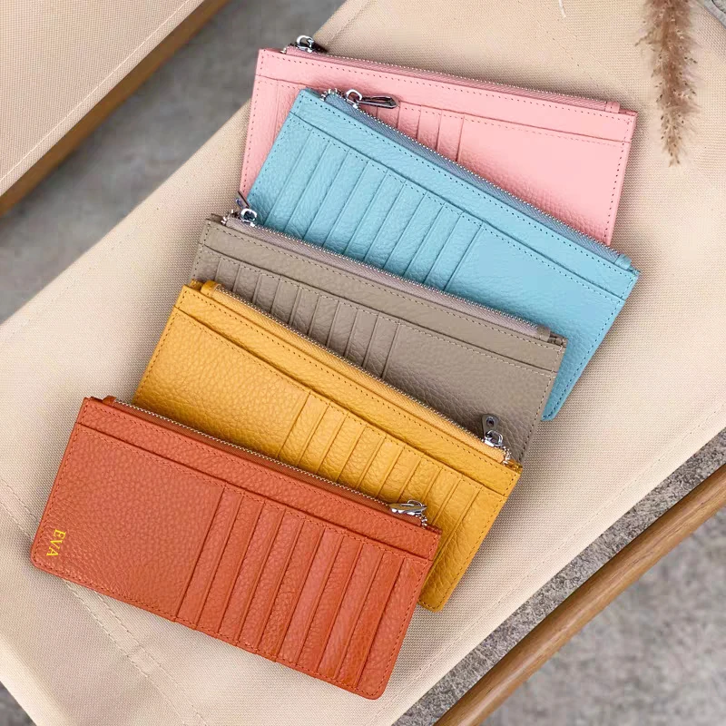 Custom Name Fashion Card Holder Woman Genuine Leather Luxury Versatile Phone Wallet Cowhide Vintage Coin Purse Christmas Gift