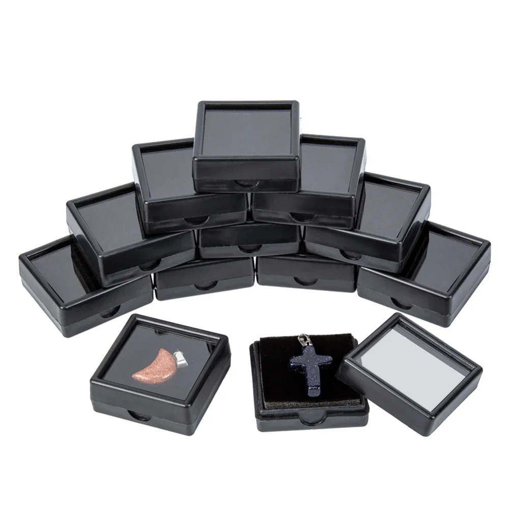 

24PCS Velvet Gemstone Display Case Square Diamond Gem Jewelry Storage Box Organizer Case with Velvet Inside Black