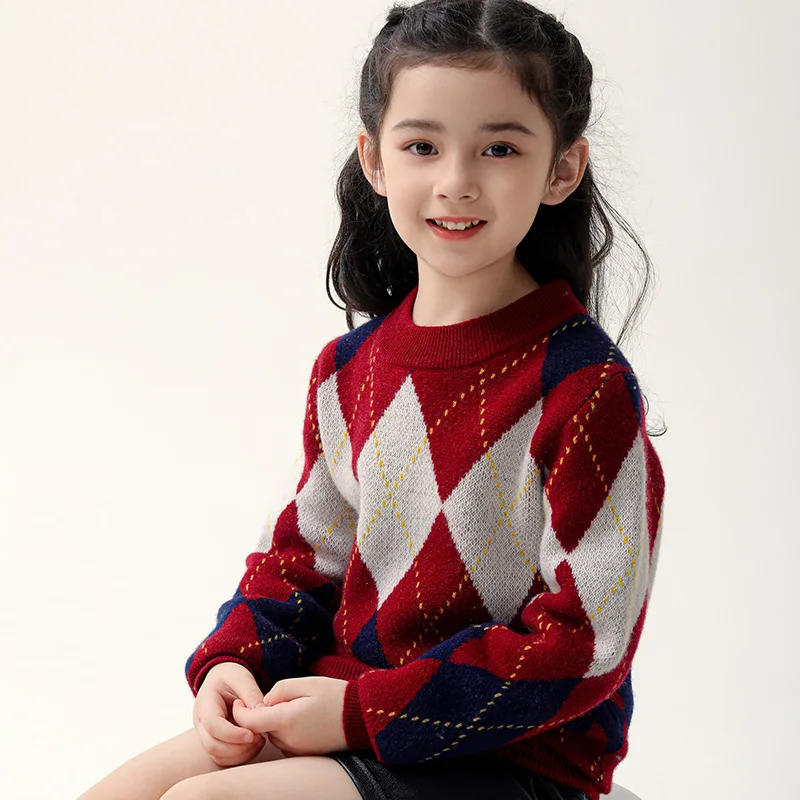 

Autumn And Winter Basic O-Neck Unisex Style 100% Merino Wool Sweater Pullover Long Sleeve Knitwear Children's Clothing Tops