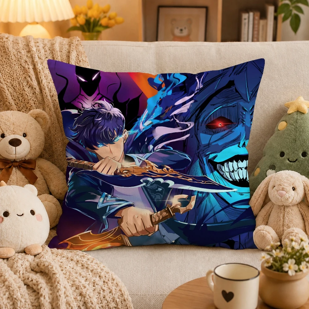 Anime S-Solo L-LevelingPillow Case Plush Pillow Cases Home Decoration Pillow Cover for Sofa Bed Chair Living Room