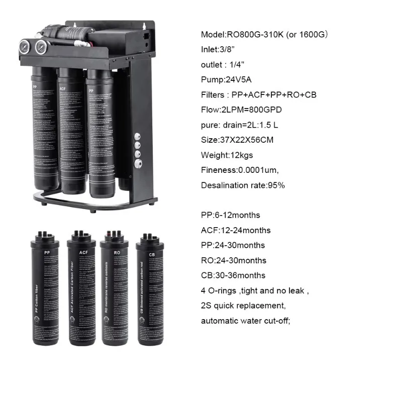 800GPD Compact RO System -Fit Reverse Osmosis Water Filter Alkaline Mineral KDF Purifier Electric for Home Use Sink - view 2