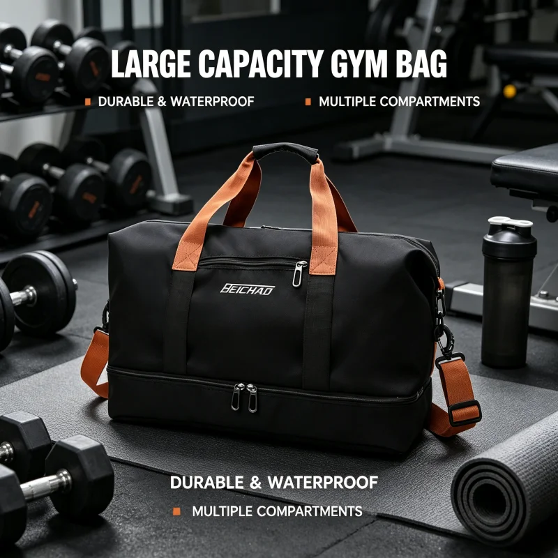 

Large Capacity Waterproof Travel Fitness Duffel Bag Men Portable Sports Gym Luggage Bag for Workout Sports and Travel Use