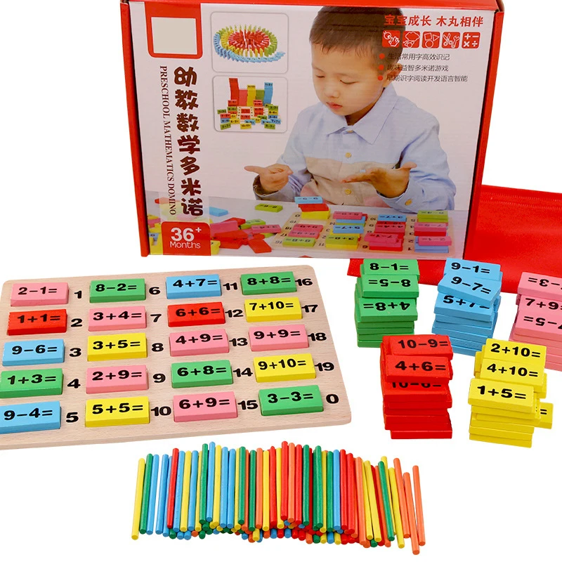 Kids Child Wooden Math Toys Multicolour Mathematics Math Domino Blocks Early Learning Toy Sets for Children Educational Math