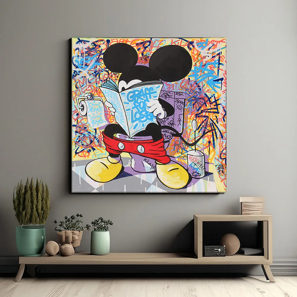 Mickey Mouse in the Toilet Poster Pop Banksy Graffiti Wall Art Canvas Painting Print Bathroom Room Decor Color Picture Cuadros