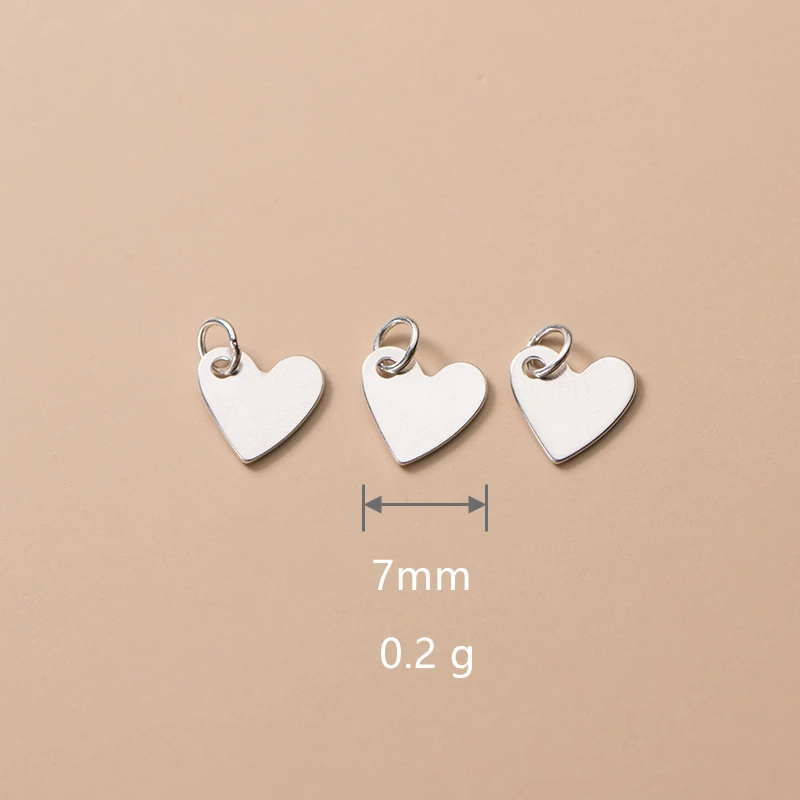 100% Real Sterling 925 Silver Accaccessories Simple Heart Charm Pendant For Bracelets and Necklaces Key Chain Diy Material S0823