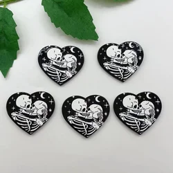 10 pieces of acrylic love black skull heart charm Halloween earrings pendant DIY keychain necklace jewelry pendant necklace