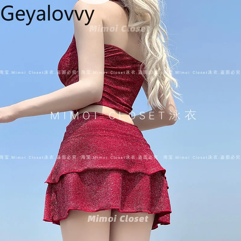 

Women's Bikinis Set 2026 New Arrival Retro Sweet Swimwears Rose Burgundy Beautiful Sexy Pure Desire Separates Girls Swimsuit