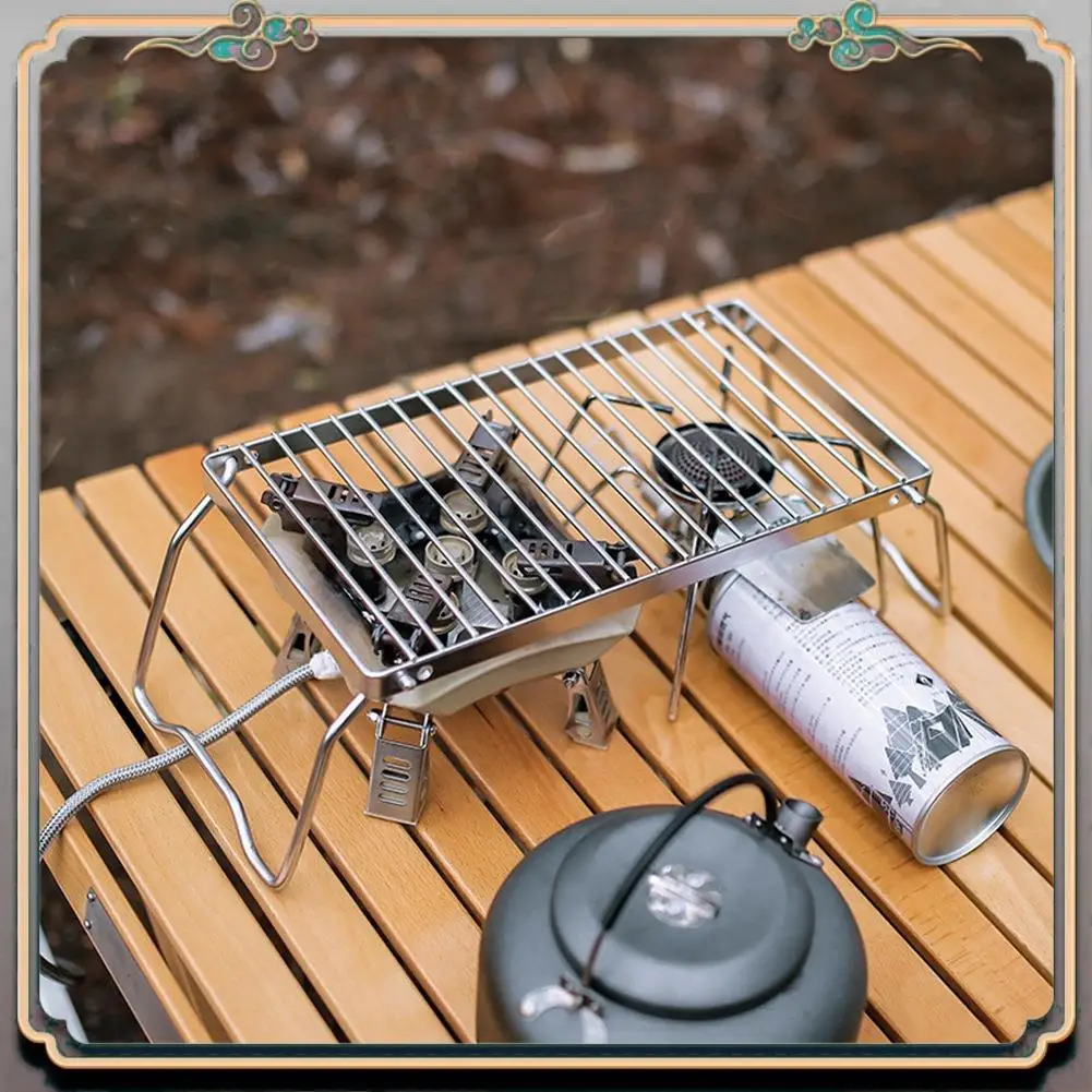 

Durable Outdoor Striped Barbecue Grill Stainless Steel Pot Folding Bracket Portable Rack Drain Rack Barbecue Grill