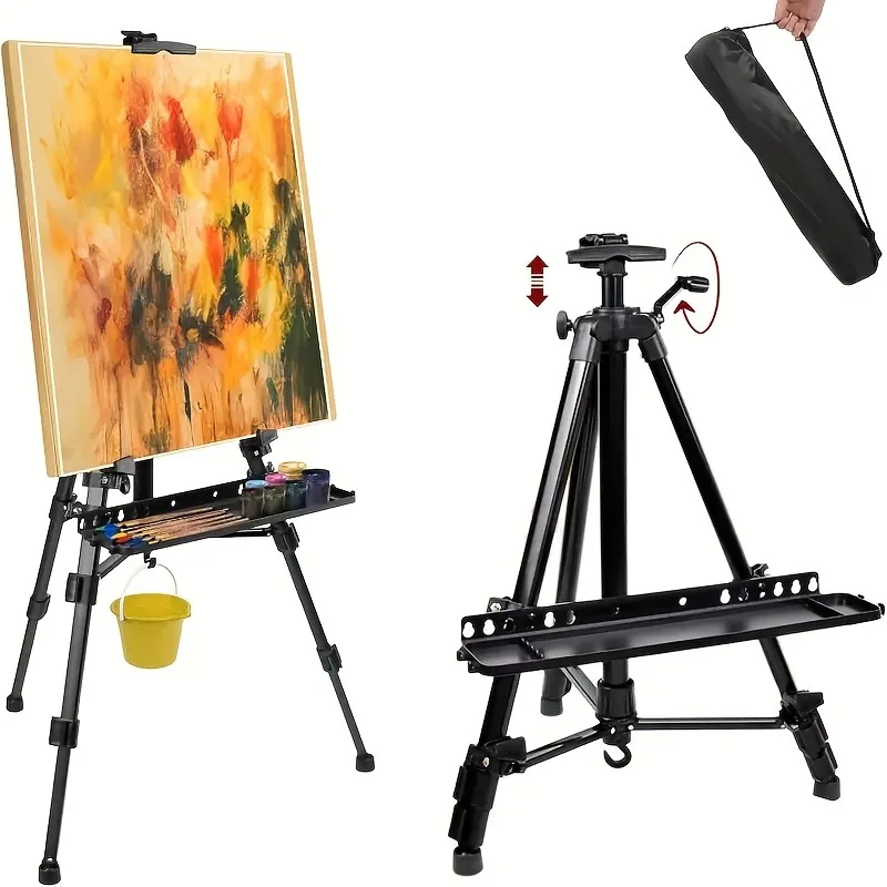 Portable Adjustable Aluminum Tripod Easel with Folding Storage Bag, Featuring A Stable Base—Ideal for Outdoor Sketching,Painting