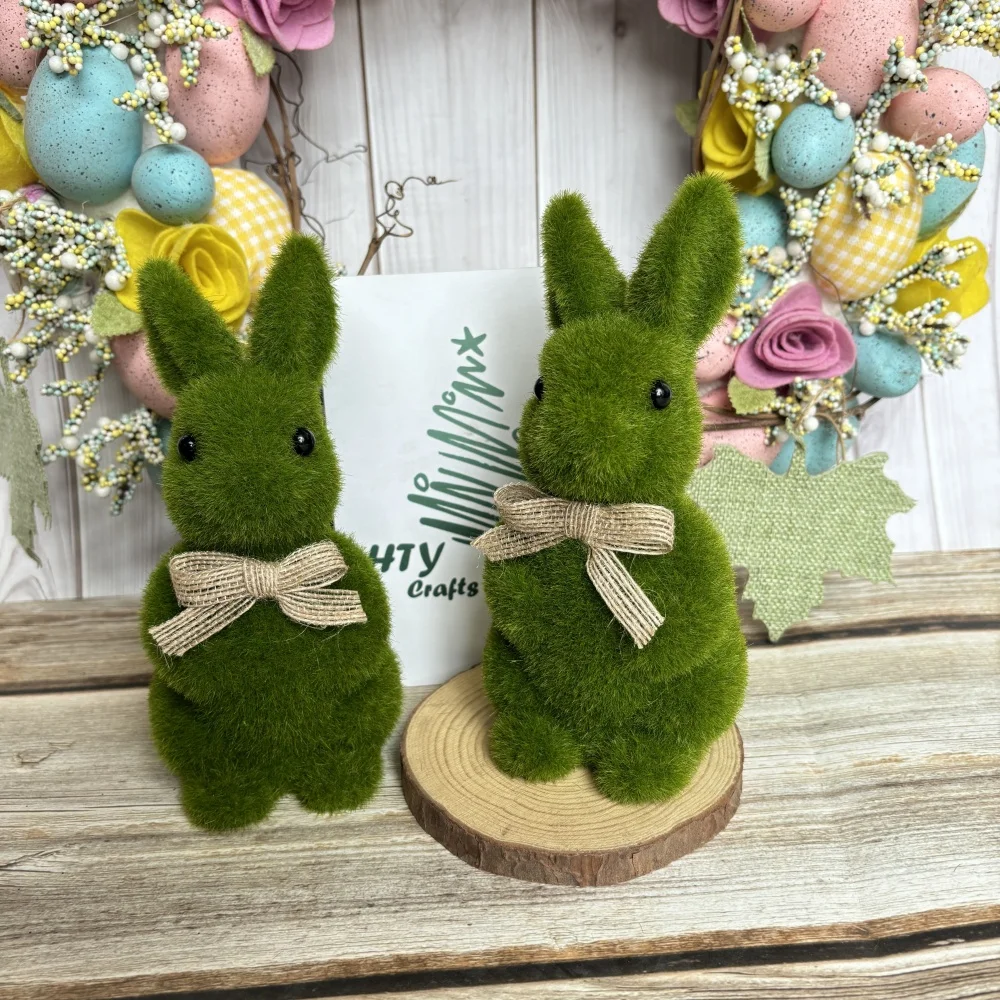 2025 New Flocking Simulation Moss Stereoscopic Simulation 17cm Green Bunny Holiday  Decoration Apply to Gardening Home Ornament